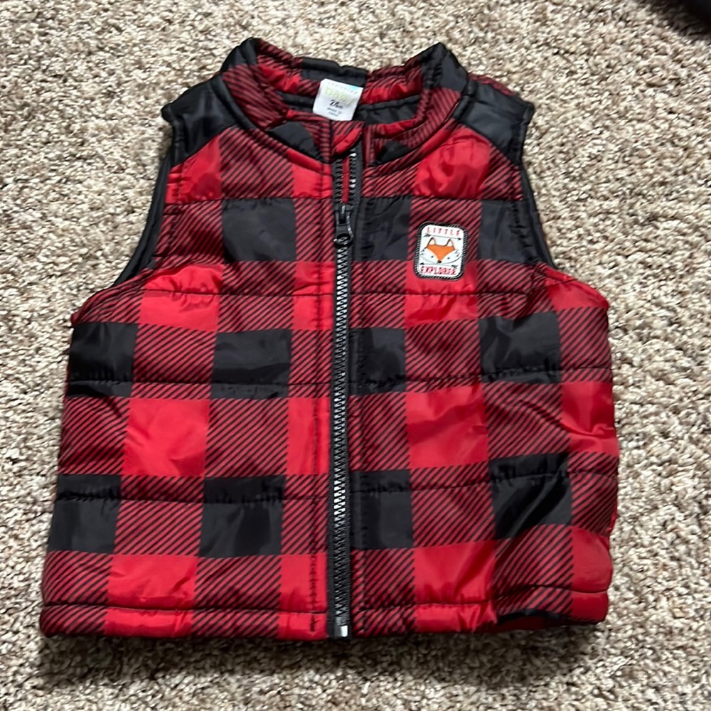 Healthtex Baby 12 months red plaid puffer vest